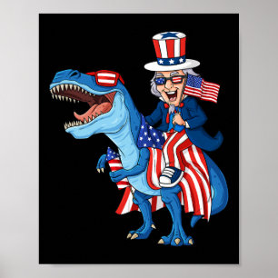 Uncle Sam Riding T Rex 4th Of July Boys Girls Kids Poster