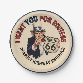 Uncle Sam Route 66 Retro Paper Plate 