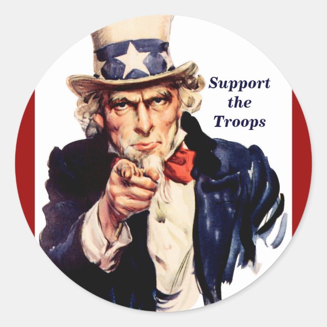 Uncle Sam Says Support the Troops Classic Round Sticker (Front)