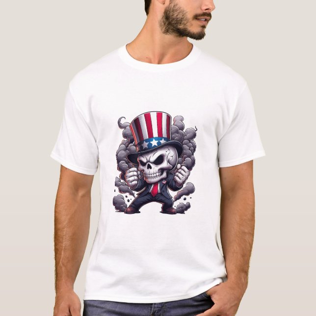 Uncle Sam Skull T-Shirt – Patriotic Skull Graphic  (Devant)