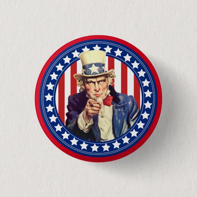 Uncle Sam Stars and Stripes 1 Inch Round Button (Front)