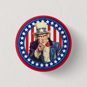 Uncle Sam Stars and Stripes 1 Inch Round Button