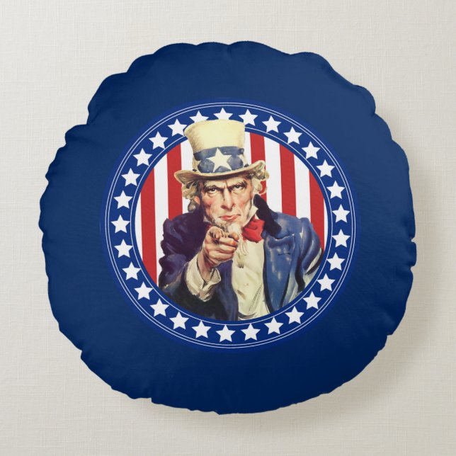 Uncle Sam Stars and Stripes Round Pillow (Front)