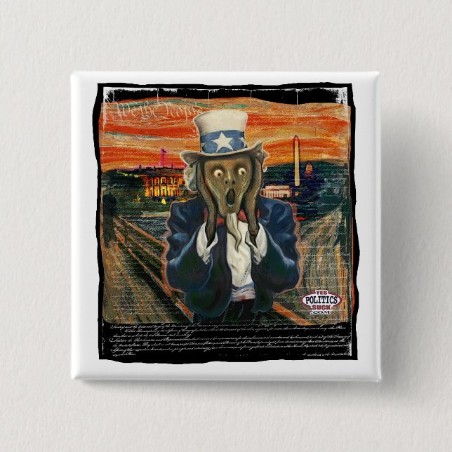 Uncle Sam The Scream by Yes Politics Suck 2 Inch Square Button (Front)