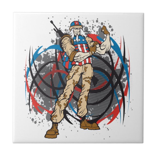 Uncle Sam Tribal Camouflage Hunter Skull Tile (Front)