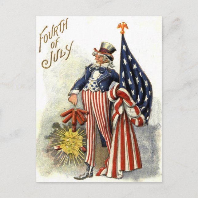 Uncle Sam US Flag Fireworks Firecracker Postcard (Front)