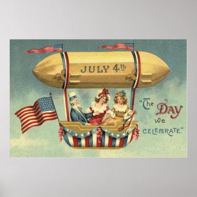 Uncle Sam US Flag Zeppelin Air Balloon Poster (Front)