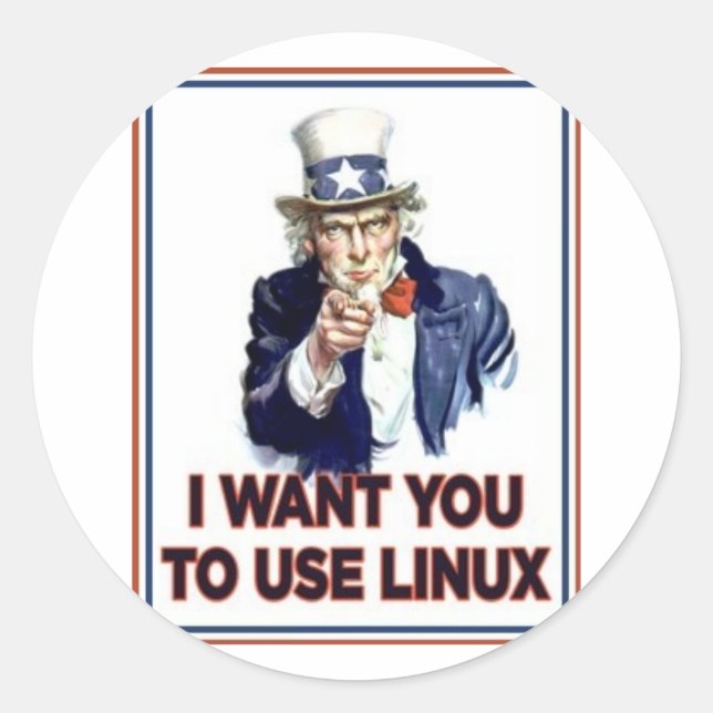 Uncle Sam: Use Linux Classic Round Sticker (Front)