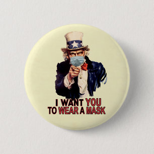 Uncle Sam Wants You to Wear a Face Mask USA 2 Inch Round Button
