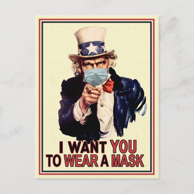 Uncle Sam Wants You to Wear a Face Mask USA Postcard (Front)