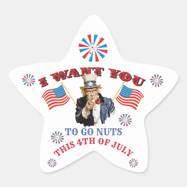 Uncle Same 4 juillet Étoile Sticker (Devant)