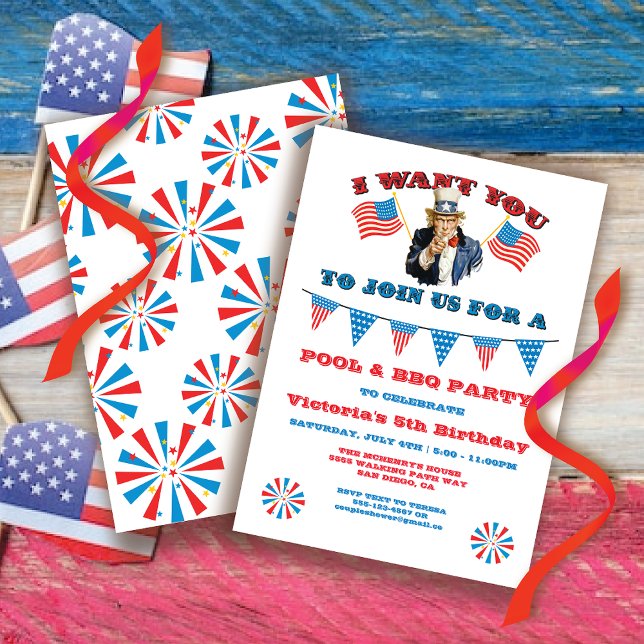 Uncle Same 4th of July Party red white & blue Invitation (Creator Uploaded)