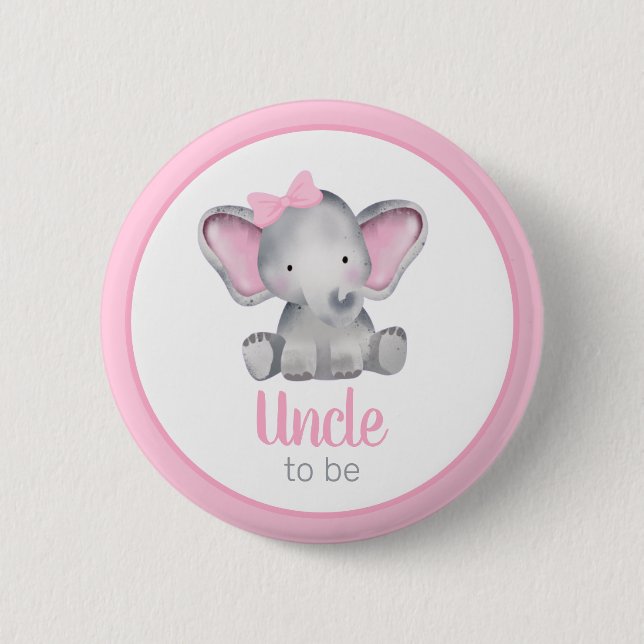 Uncle To Be Pink Elephant Girl Baby Shower 2 Inch Round Button (Front)