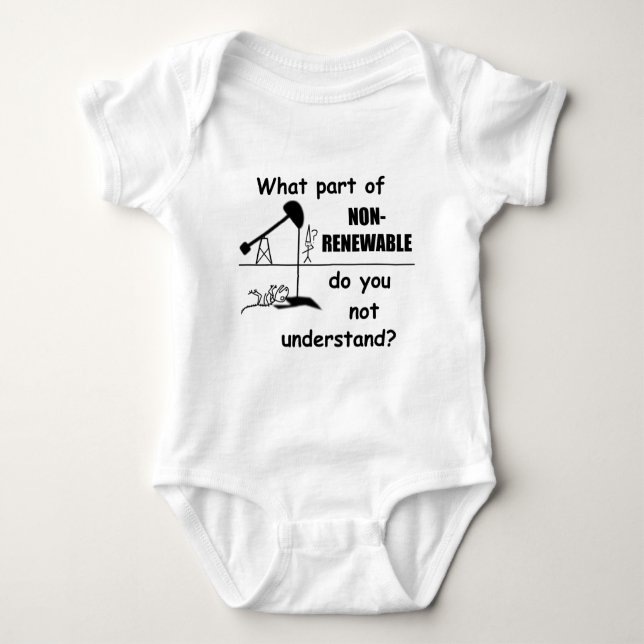 Unclear on the concept of renewable energy? baby bodysuit (Front)