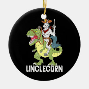 Unclecorn Uncle Unicorn Cowboy Riding Dinosaur T Ceramic Ornament