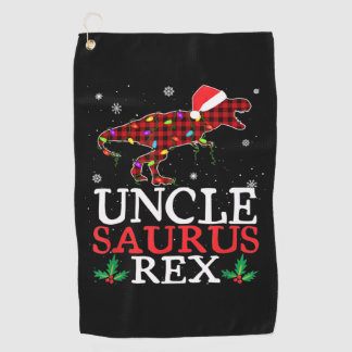 Unclesaurus Rex Red Plaid Christmas Lights Family Golf Towel