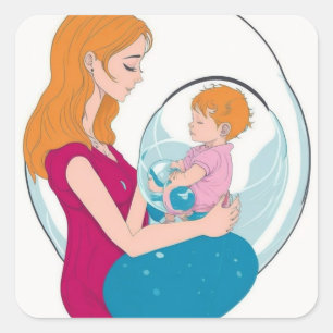 "Unconditional Love: Mother and Baby Love Sticker" Square Sticker
