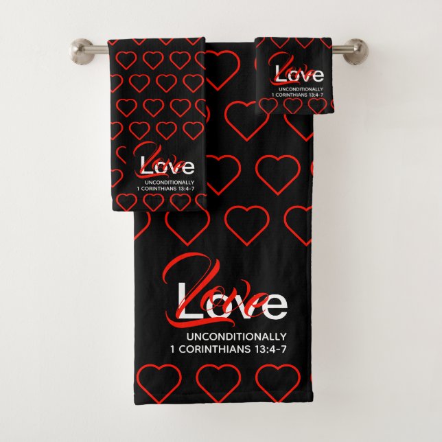 UNCONDITIONAL LOVE Red Hearts Bath Towel Set (Insitu)