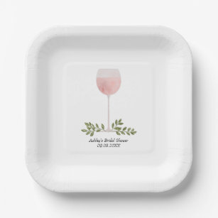 Uncork the Rosé Wine Glass Wedding, Bridal Shower Paper Plate