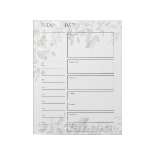 Undated Day Planner Eucalyptus Watercolor 40 pages Notepad (Rotated)