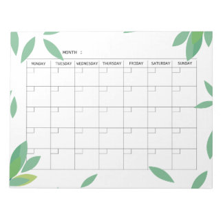 Undated fresh Green Minimalist Monthly Planner  Notepad