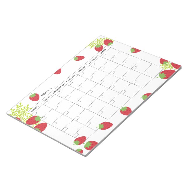 Undated Minimal Strawberry Monthly Planner  Notepad (Angled)
