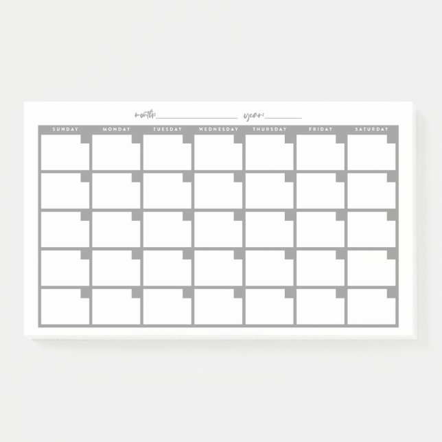 Undated Sticky Note Calendar - Grey (Front)