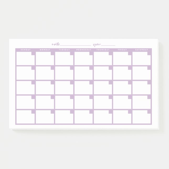 Undated Sticky Note Calendar - Light Purple (Front)