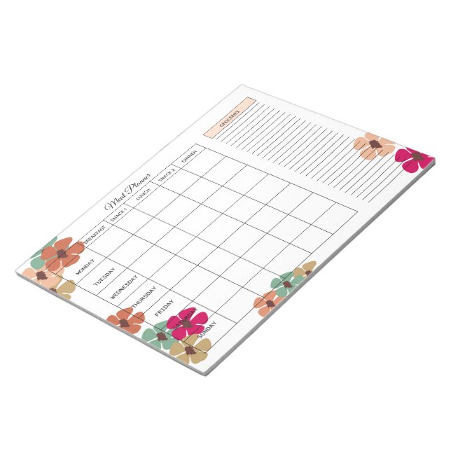 Undated Weekly Meal Planner with Shopping List Notepad (Angled)