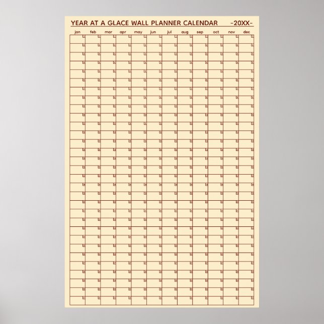 Undated Year At A Glance Wall Planner Calendar Poster (Front)