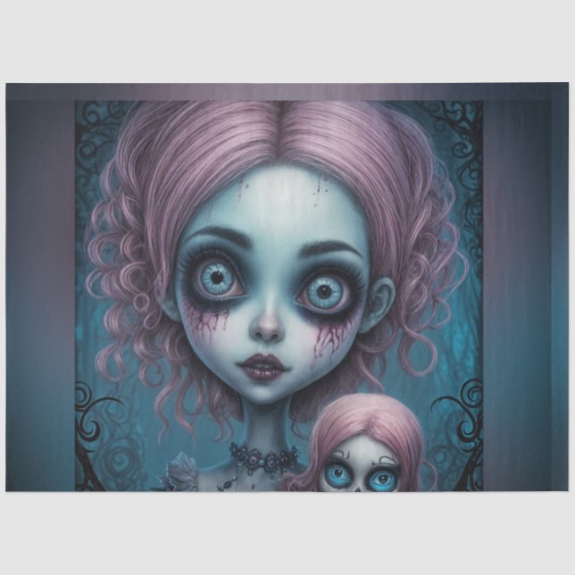 Undead Creepy Girl and her Doll Decoupage Paper (Front)