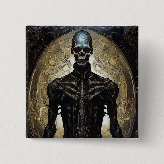 Undead Cyborg Sci-Fi Horror Art 2 Inch Square Button (Front)