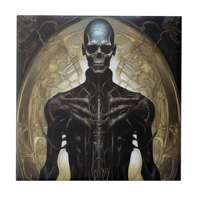 Undead Cyborg Sci-Fi Horror Art Tile (Front)