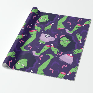 undead halloween zombie girl worms bats creepy wrapping paper