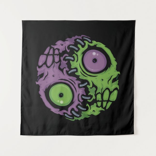 Undead Harmony: Zombie Yin Yang Symbol Tapestry (Front)