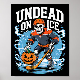 Undead On Ice Funny Hockey Skeletons Halloween Poster