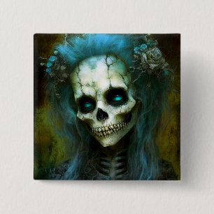 Undead Woman Skeleton Horror 2 Inch Square Button