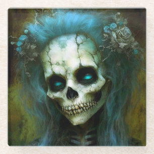 Undead Woman Skeleton Horror Glass Coaster