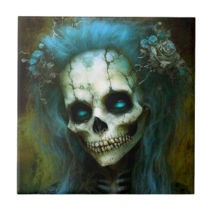 Undead Woman Skeleton Horror Tile