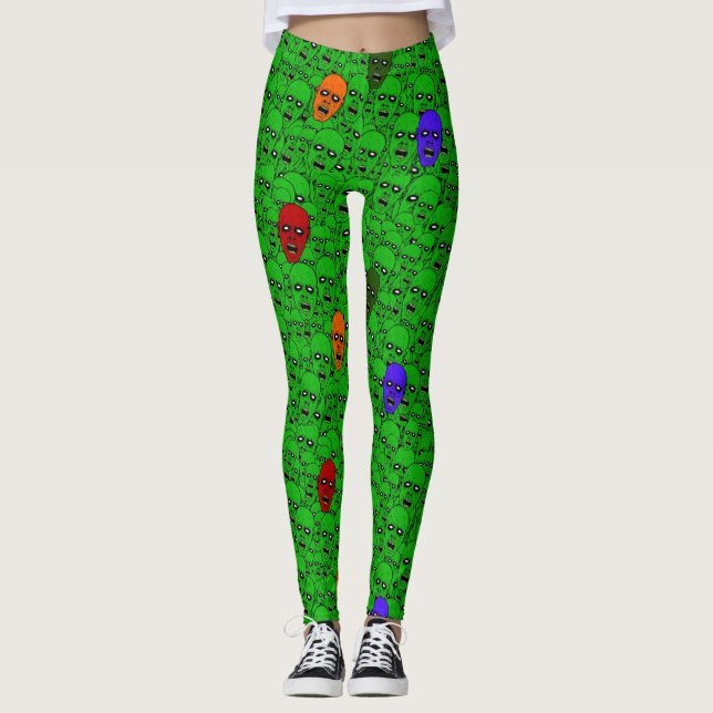 Undead Zombie Heads collage work out Leggings (Front)