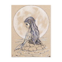 Under a full moon little mermaid postcard