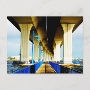 Under bridge blue lights and walkway photo postcard