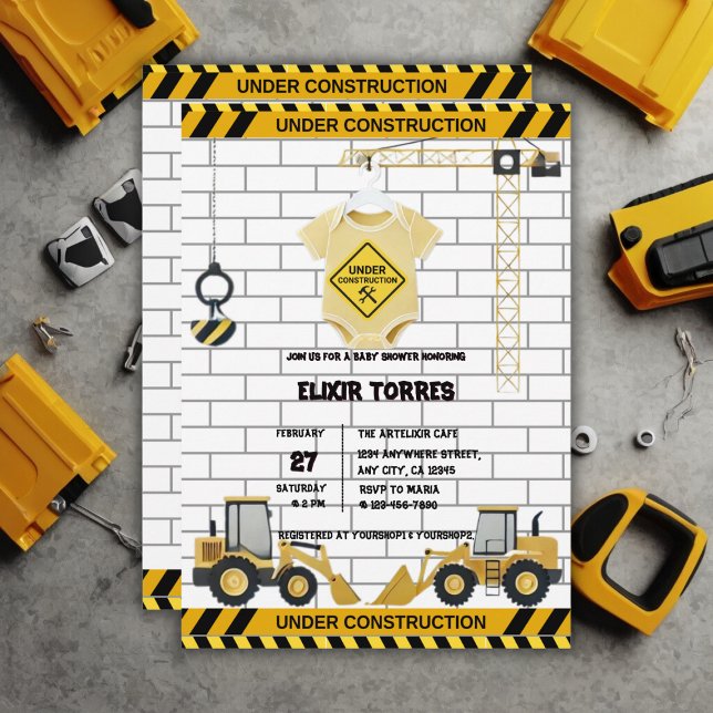 Under Construction Baby Clothes Baby Shower Invitation (Creator Uploaded)