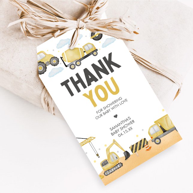 Under Construction Baby Shower Favour Tags (Caution Baby Under Construction Baby Shower Favor Tags)