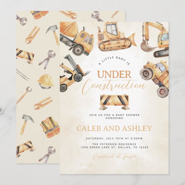 Under Construction Baby Shower Invitation (Front/Back)