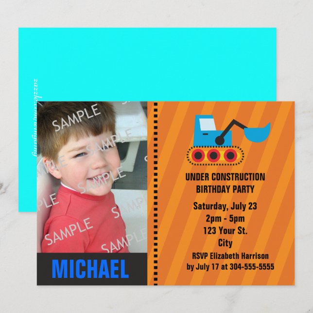 Under Construction Birthday Invitation (Front/Back)