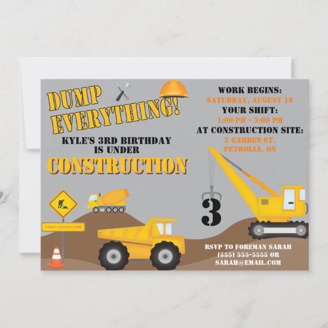 Under Construction Birthday Party invitation (Front)