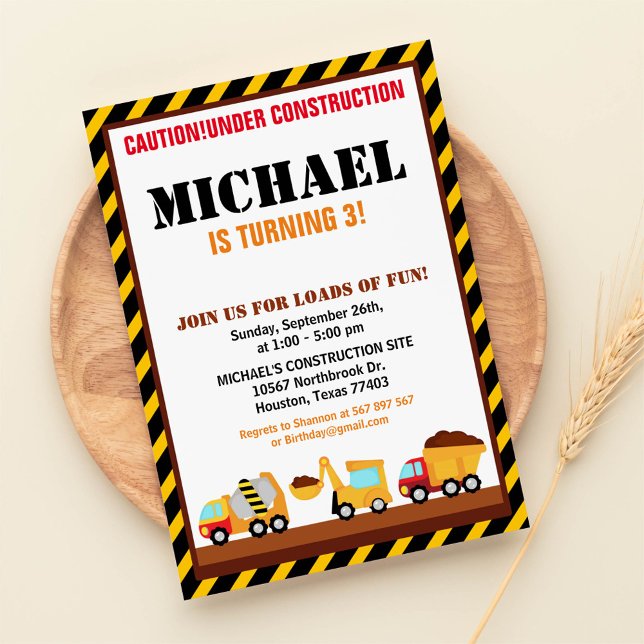 UNDER CONSTRUCTION Birthday Party Invitation (Creator Uploaded)