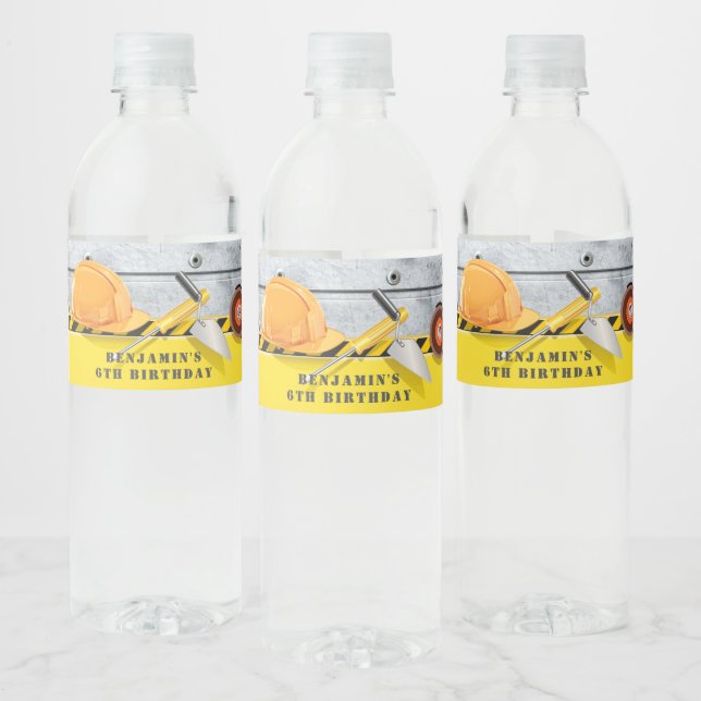 Under Construction Birthday Water Bottle Label (Bottles)