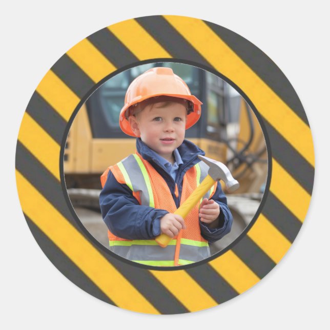 Under Construction Boy's Birthday Bash Classic Round Sticker (Front)